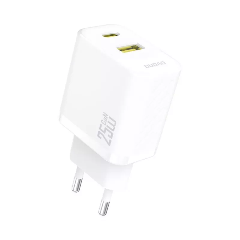 Dudao A26TEU GaN 25W USB-C USB-A seinadapter valge