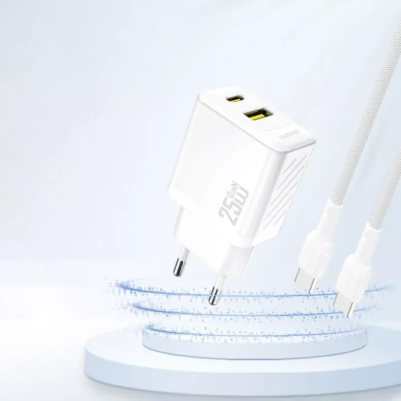Dudao A26TEU GaN 25W USB-C USB-A seinadapter valge
