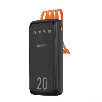 Dudao K6Pro+ Power Bank 20000mAh 4 sisseehitatud kaabliga USB-C Micro USB Lightning USB-A sisend Must