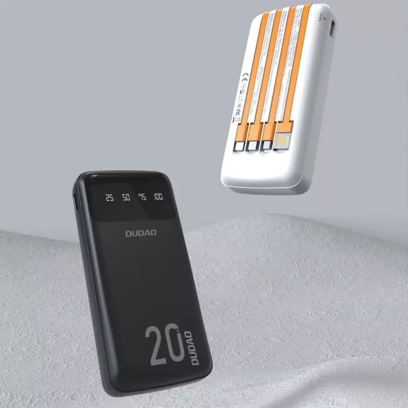 Dudao K6Pro+ Power Bank 20000mAh 4 sisseehitatud kaabliga USB-C Micro USB Lightning USB-A sisend Must