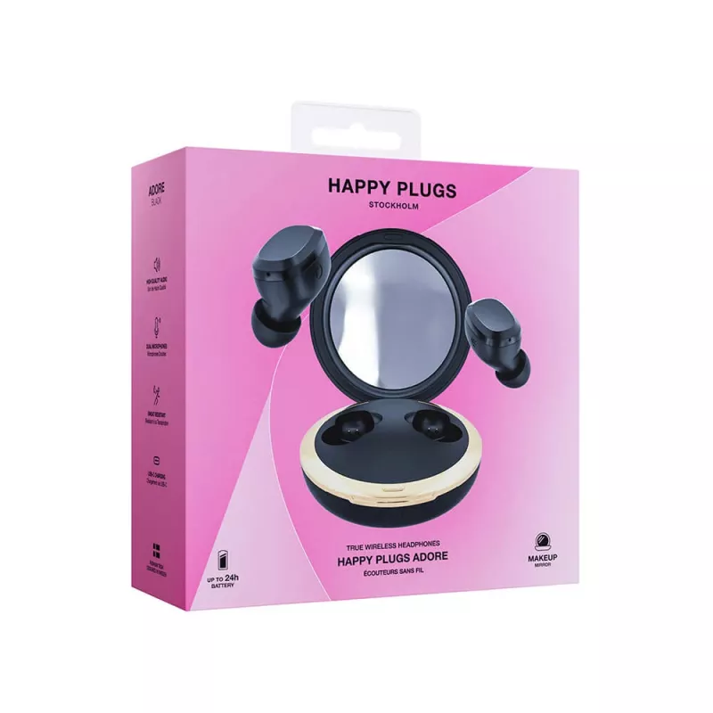 Happy Plugs Adore juhtmeta kõrvaklapid peegliga laadimiskarbiga (must)