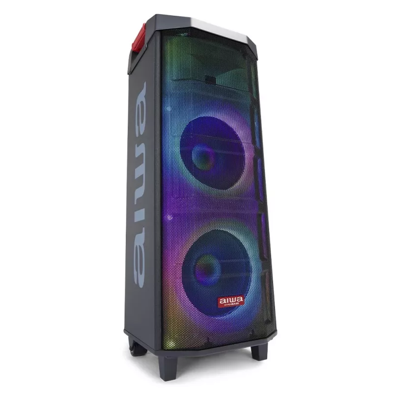 AIWA Power Audio Speaker KBTUS-710MKII 700W Portable Party Speaker with Bluetooth, USB, SD, AUX, FM Radio, LED Lights, Trolley Handle, Wheels, Remote Control, Microphone
