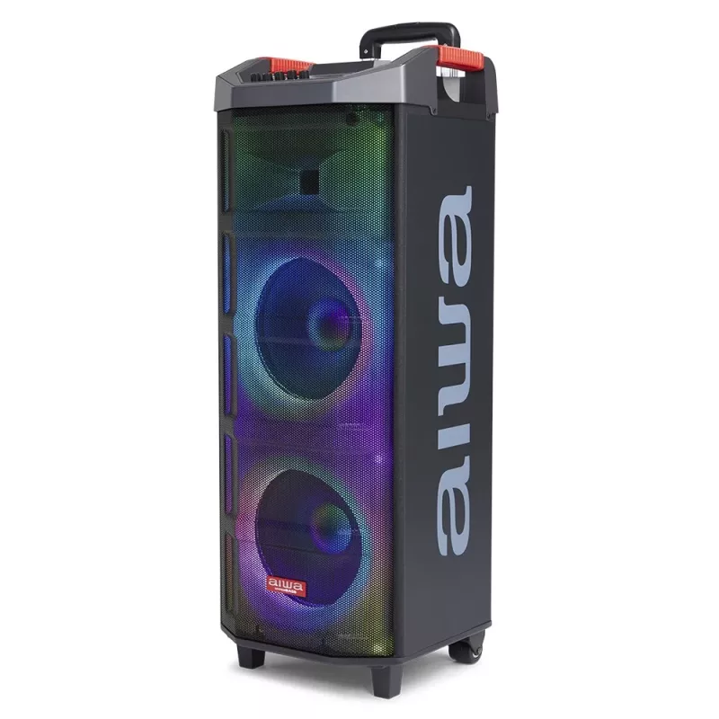 AIWA Power Audio Speaker KBTUS-710MKII 700W Portable Party Speaker with Bluetooth, USB, SD, AUX, FM Radio, LED Lights, Trolley Handle, Wheels, Remote Control, Microphone