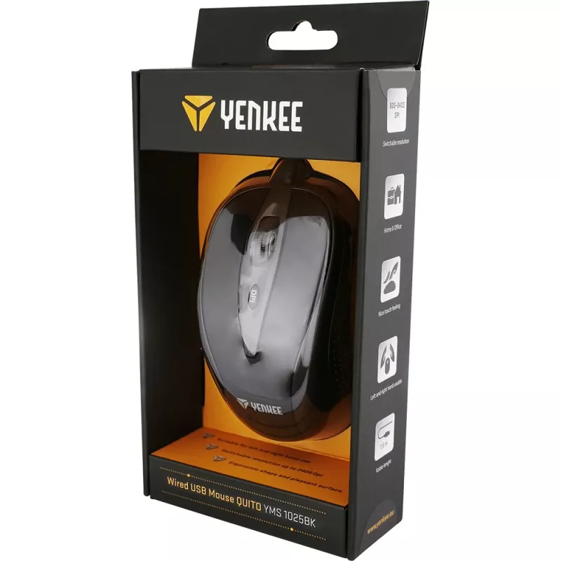 YENKEE YMS 1025 BK QUITO USB-juhtmega hiir, optiline, 1000 DPI, 4 nuppu, must