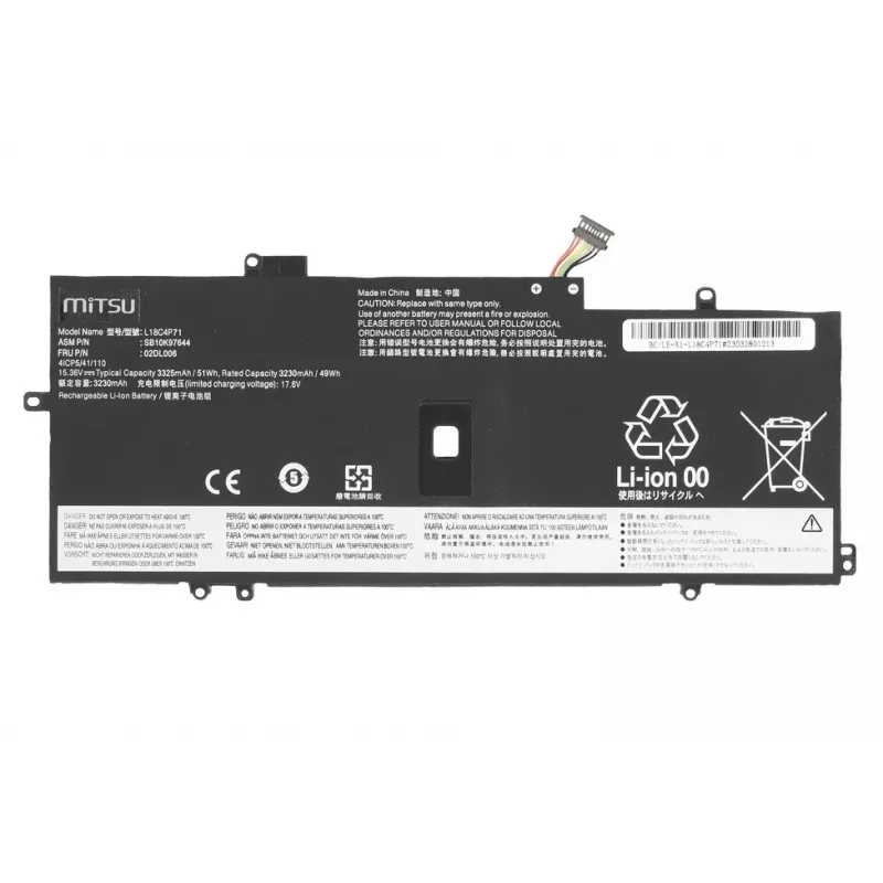 MITSU Aku Lenovo ThinkPad X1 Yoga 4 5 Carbon 7 8 jaoks, 3325 mAh (51 Wh), 15.36 V