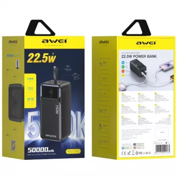 AWEI PA-106 Power Bank 50000mAh 22.5W PD 3xUSB-C Must