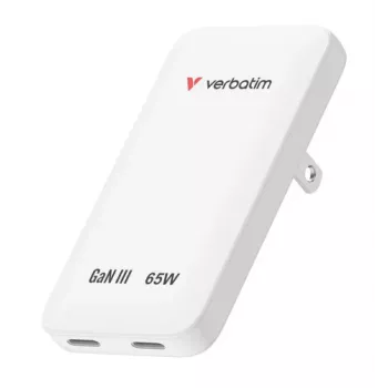 Verbatim Slim GaN laadija 2 porti 65W (EL/UK/USA) Valge