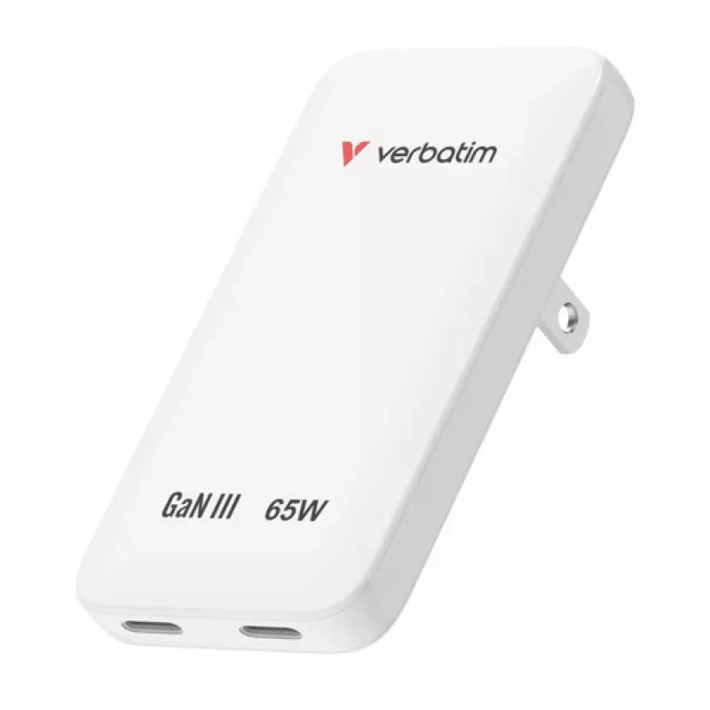 Verbatim Slim GaN laadija 2 porti 65W (EL/UK/USA) Valge