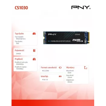 PNY CS1030 256GB M.2 2280 PCIe NVMe Gen3 x4 sisemine pooljuhtketas (hulgipakend)