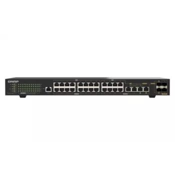 QNAP QSW-M2130P-2C2S26T 26-pordiline 2.5GbE PoE++ haldatav Layer 2 riiulisse paigaldatav lüliti, 2x 10GbE SFP+ ja 2x 10GbE kombopordiga, 370W PoE eelarvega