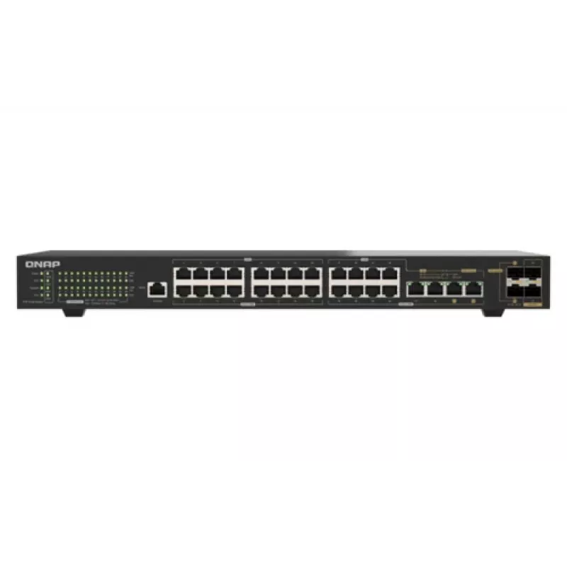 QNAP QSW-M2130P-2C2S26T 26-pordiline 2.5GbE PoE++ haldatav Layer 2 riiulisse paigaldatav lüliti, 2x 10GbE SFP+ ja 2x 10GbE kombopordiga, 370W PoE eelarvega
