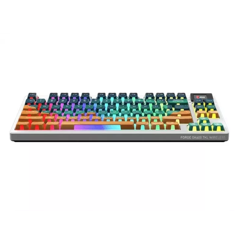 MSI Forge GK600 TKL traadita mehaaniline mänguklaviatuur - Mars US ANSI, kolme režiimiga, vahetatavate Forge lülititega, RGB taustvalgustusega, PBT klahvikorkidega