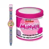 PULIO analoogkell plekk-karbis - Disney Minnie Mouse, roosa PU-nahast rihm, kvartskell, 30mm metallisulamist korpus, veekindel, tüdrukutele 6+