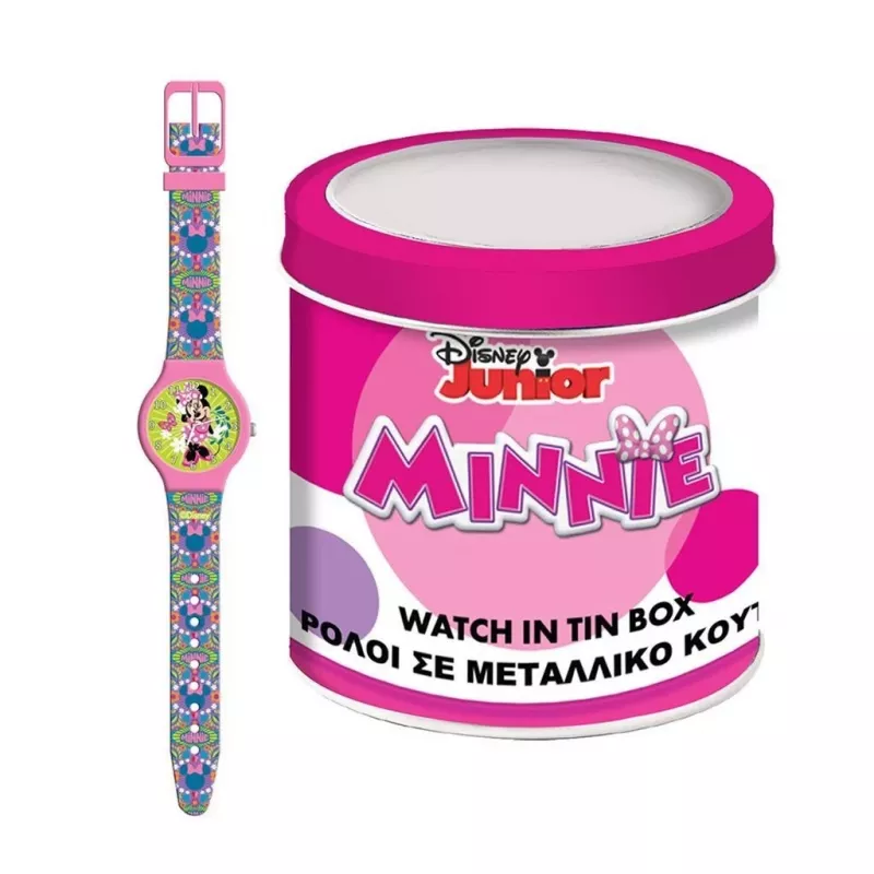 PULIO analoogkell plekk-karbis - Disney Minnie Mouse, roosa PU-nahast rihm, kvartskell, 30mm metallisulamist korpus, veekindel, tüdrukutele 6+