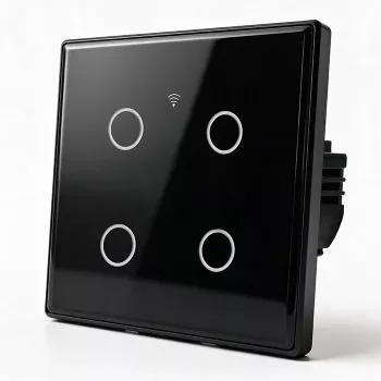 Qoltec Smart Touch Light Switch 4-Gang Wi-Fi Timer Tuya | Karastatud klaas | Valge