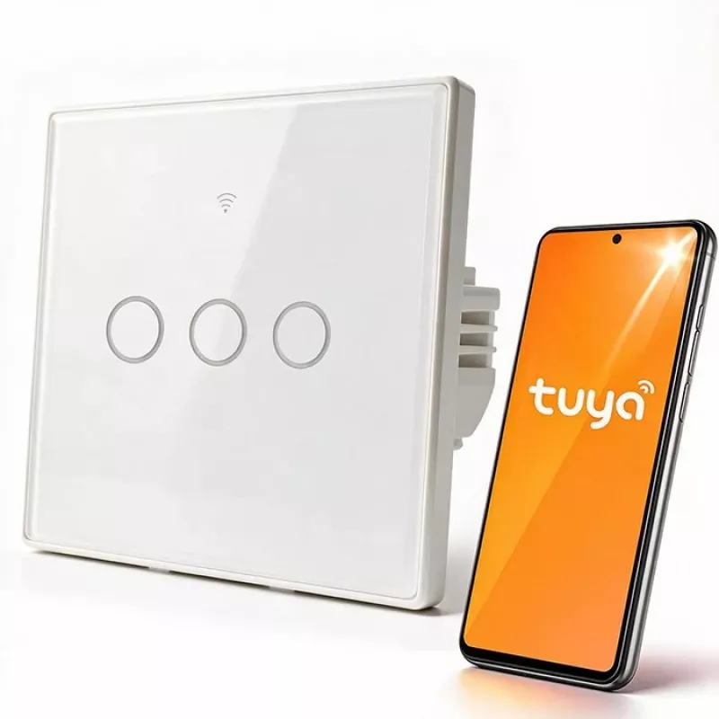 Qoltec nutikas puutetundlik valguslüliti 3-kohaline Wi-Fi taimer Tuya valge