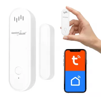 GREENBLUE GB478 juhtmevaba WiFi ukse-/aknaandur – nutikas magnetkontakt, Tuya & Gosund rakendus, Alexa/Google, patareitoide, valge