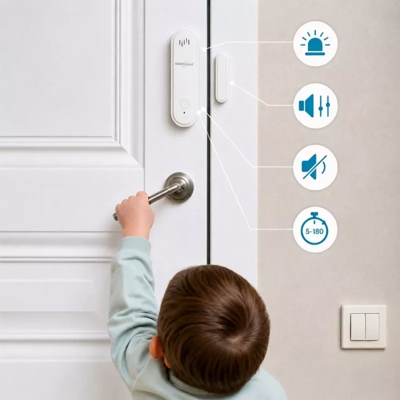GREENBLUE GB478 juhtmevaba WiFi ukse-/aknaandur – nutikas magnetkontakt, Tuya & Gosund rakendus, Alexa/Google, patareitoide, valge