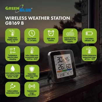 GREENBLUE GB169 B Traadita ilmajaam värvilise ekraani ja välisanduriga
