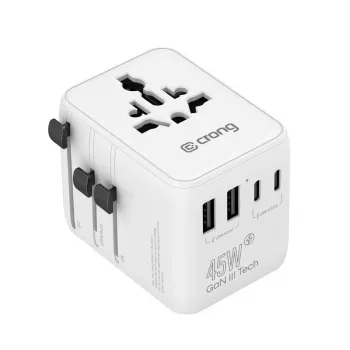 Crong One World Travel Adapter GaN 45W UK/EU/US/AU Valge