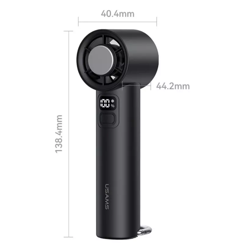 USAMS Ice-Cooling käeshoitav ventilaator 2000mAh must - kaasaskantav pooljuhtjahutusega ventilaator USB-C, 3 kiirust, eemaldatav alus