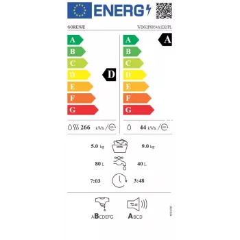 Gorenje WDG2PS954A1D2/PL pesumasin-kuivati, 9 kg pesu / 6 kg kuivatus, 1400 p/min, energiaklass A, valge