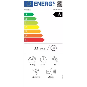 Gorenje WG2P84A32/PL Vabaltseisev esitäitega pesumasin, 8 kg, 1400 p/min, A energiaklass, Valge