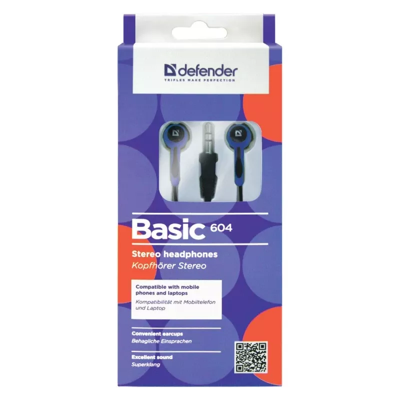 Defender EARPHONES BASIC 604 Traatjuhtmetega kõrvaklapid mikrofoniga, must-sinine