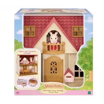 EPOCH Sylvanian Families algmaja - punase katusega seeria nukumaja koos Freya Chocolate Rabbit ja 10 mööbliesemega