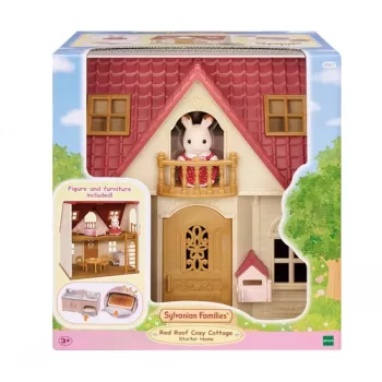 EPOCH Sylvanian Families algmaja - punase katusega seeria nukumaja koos Freya Chocolate Rabbit ja 10 mööbliesemega