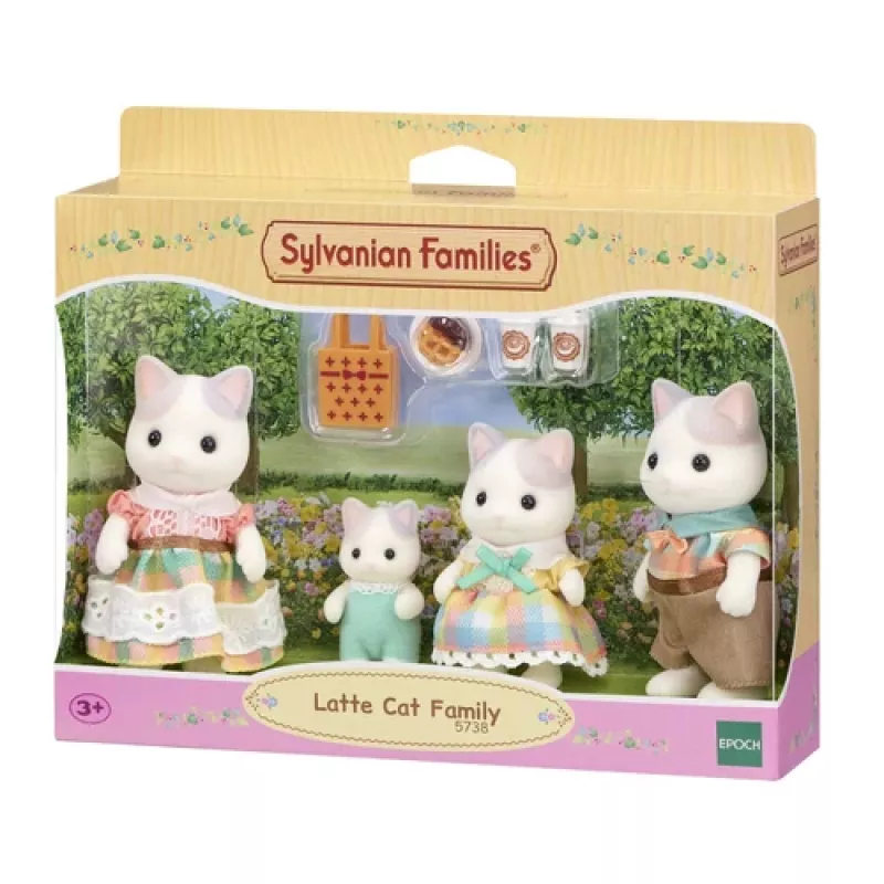 EPOCH Sylvanian Families Milk Cat Family - 4 kollektsioneeritavat fliisist kujukest (isa Cyrus, ema Stella, poeg Freddie, tütar Millie) vanusele 3+