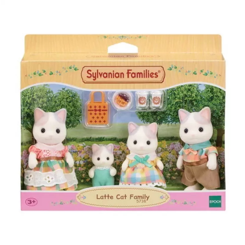 EPOCH Sylvanian Families Milk Cat Family - 4 kollektsioneeritavat fliisist kujukest (isa Cyrus, ema Stella, poeg Freddie, tütar Millie) vanusele 3+