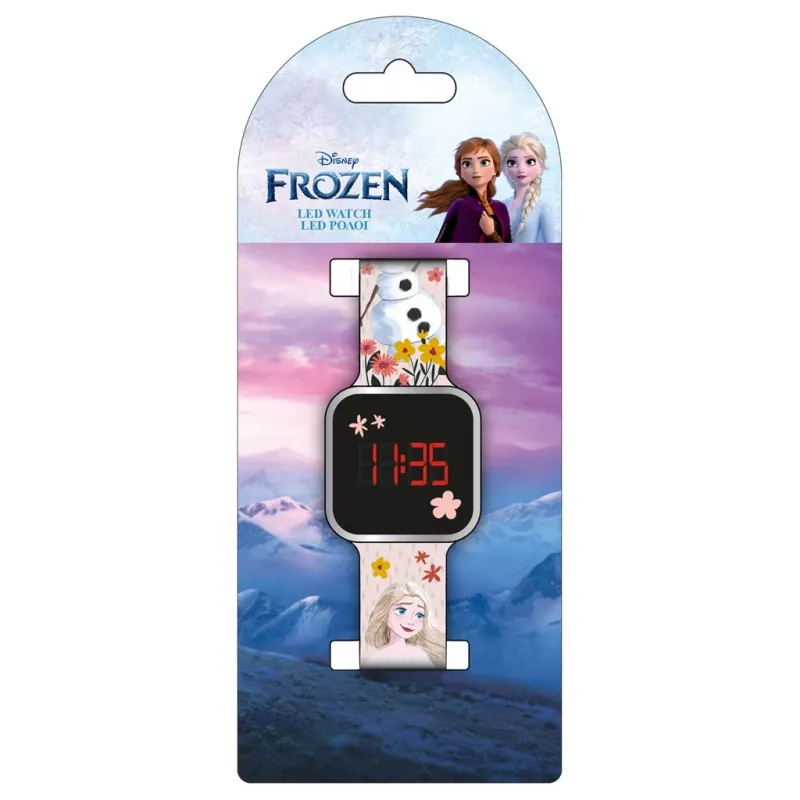 PULIO Digital Watch LED Diakakis - Frozen laste kell punase LED-ekraaniga, sinine/lilla silikoonrihm, ametlik Disney Frozen teema
