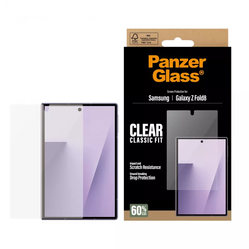 PanzerGlass ClassicFit Ekraanikaitse Samsung Galaxy Z Fold8 jaoks – karastatud klaas, 9H, antibakteriaalne, ümbrisega ühilduv