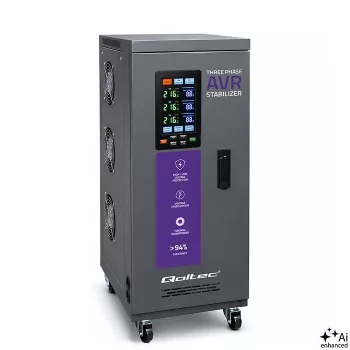 Qoltec kolmefaasiline pingestabilisaator AVR MULTIPROTECTION 10kVA ±3% servomootor 3F LCD Expert Line