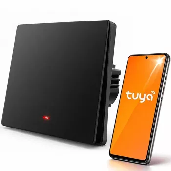 Qoltec 52722 nutikas Wi-Fi valgustuslüliti, 1 kanal, puutepaneel, taimer, Tuya/Smart Life, must