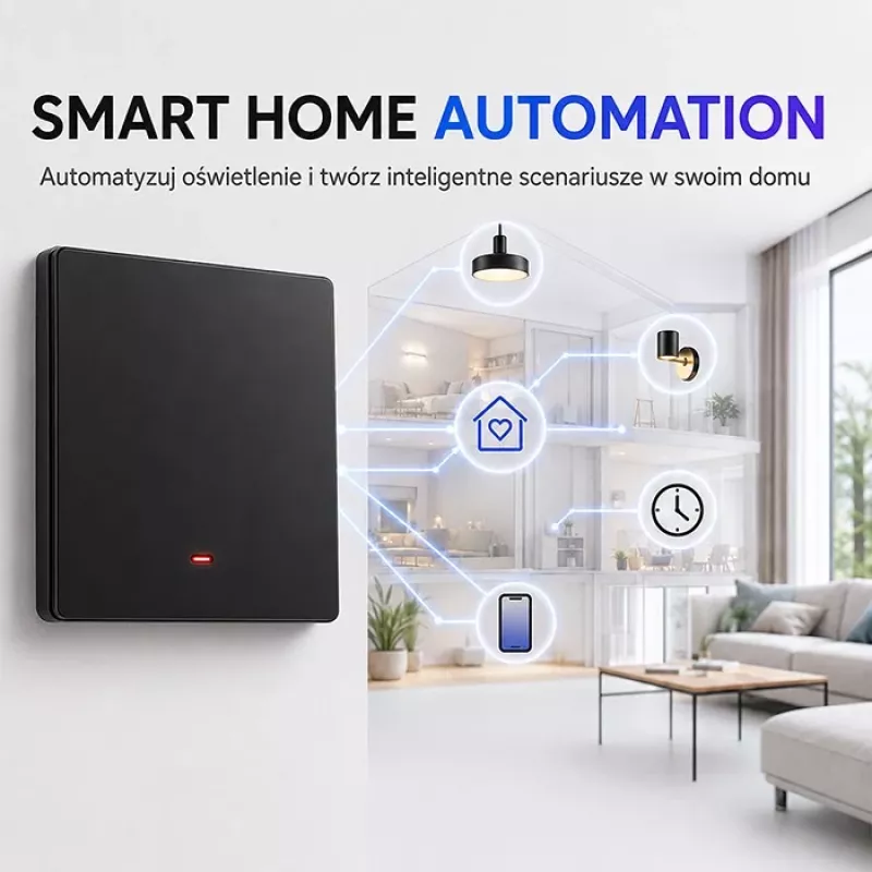 Qoltec 52722 nutikas Wi-Fi valgustuslüliti, 1 kanal, puutepaneel, taimer, Tuya/Smart Life, must