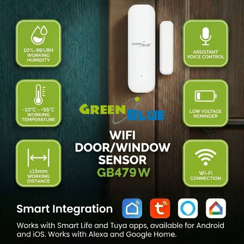 GREENBLUE GB479 W Traadita Wi-Fi ukse-/aknaandur, valge