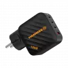 HAMMER RapidCharge 100W GaN seinadapter, 2x USB-C PD 100W + 1x USB-A QC 30W, must