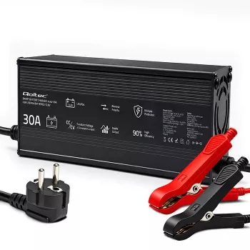 Qoltec LiFePO4 aku laadija 12V 30A LED-indikaatorite ja intelligentse 3-astmelise laadimisega