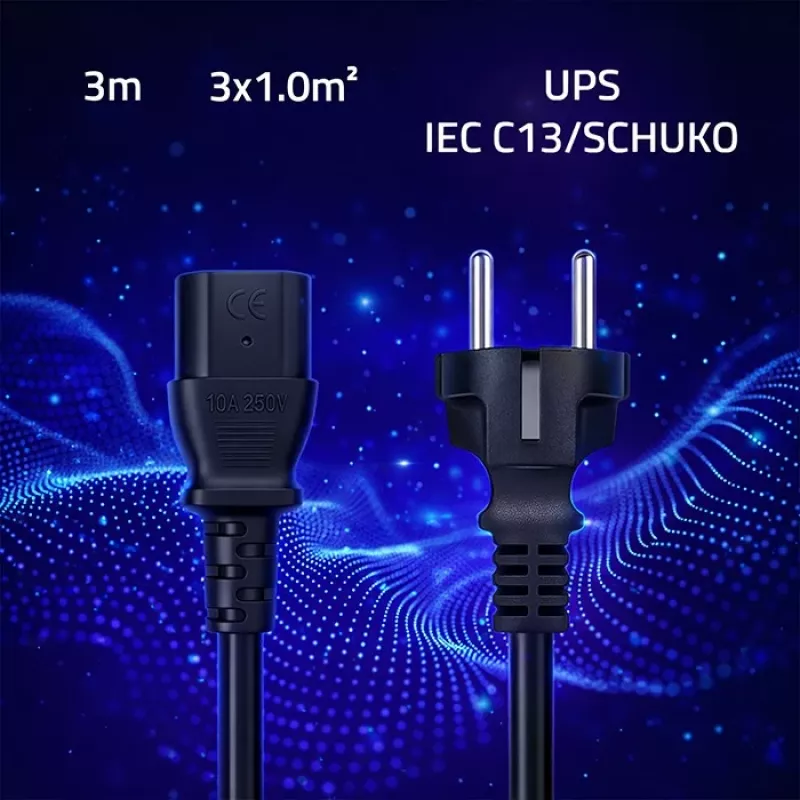 QOLTEC 54627 Schuko – IEC C13 toitekaabel 3m 3x1mm² must