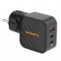 HAMMER RapidCharge 65W GaN seinilaadija - 2x USB-C PD, 1x USB-A QC, must
