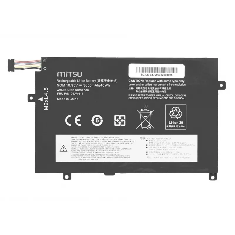 MITSU aku 01AV411 Lenovo ThinkPad E470 E475 jaoks, 3650 mAh (40 Wh) 10.95V