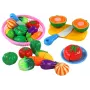 LEAN TOYS Velcro köögiviljad korvis – 8-osaline mängutoidukomplekt taldriku ja noaga