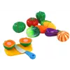 LEAN TOYS Velcro köögiviljad korvis – 8-osaline mängutoidukomplekt taldriku ja noaga