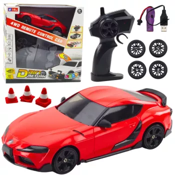 LEAN TOYS Drift Sports Car Interchangeable Wheels Remote Controlled RC 4WD Red 1:10 Scale