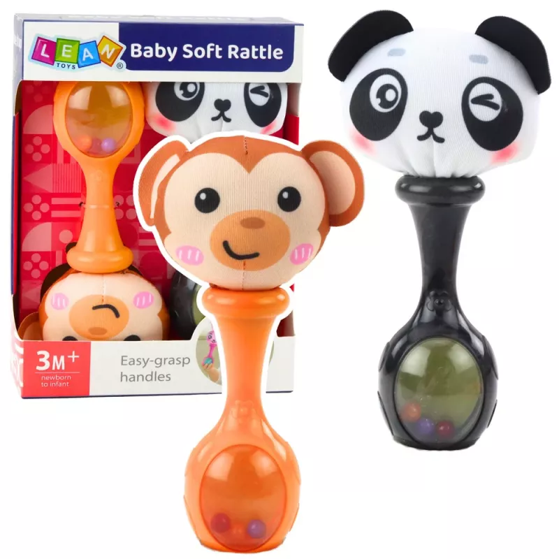 LEAN TOYS Luttide komplekt pehmete pallidega, ahvi ja panda mustritega, 2 tk