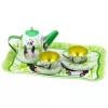 LEAN TOYS Panda Green Metal Teekomplekt 14-osaline | Laste plekk-teekann, tassid, alustassid, taldrikud ja kandik | Rollimängu köögimänguasi vanusele 3+