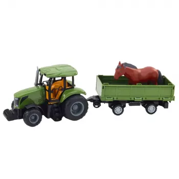 LEAN TOYS RC Kaugjuhitav traktor haagise ja hobusekomplektiga - 2.4GHz, laetav, roheline/punane, vanus 3+