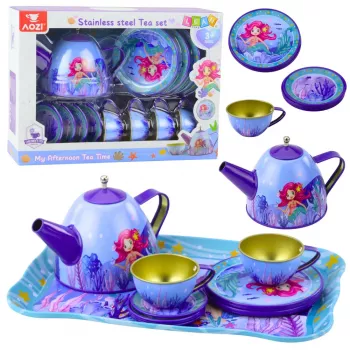 LEAN TOYS laste metallist teekomplekt tasside, kannu ja kandikuga - Merineitsi